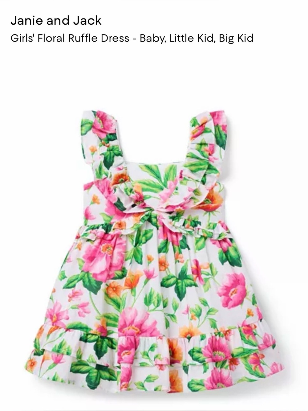 NWT Janie and Jack Baby Floral Ruffle Dress 6-12m